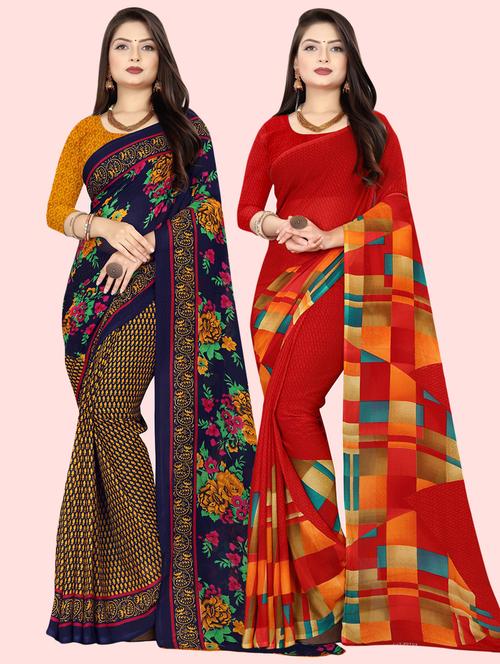 pack of 2 multi colored combo saree with blouse - 21410198 - Very Small Image - 1