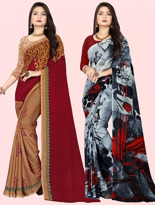 pack of 2 multi colored combo saree with blouse - 21410201 - Very Small Image - 1