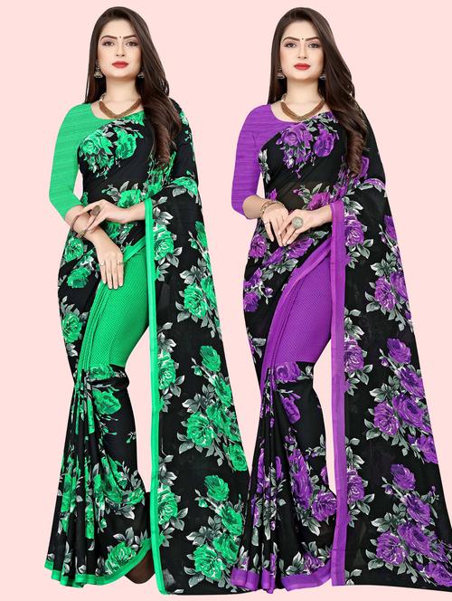 pack of 2 multi colored combo saree with blouse - 21410203 - Very Small Image - 1