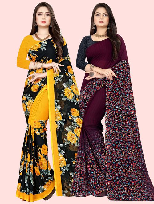 pack of 2 multi colored combo saree with blouse - 21410206 - Very Small Image - 1