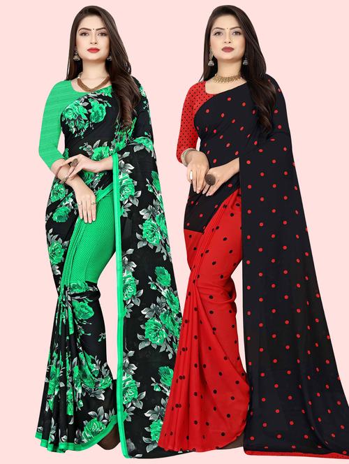 pack of 2 multi colored combo saree with blouse - 21410207 - Very Small Image - 1