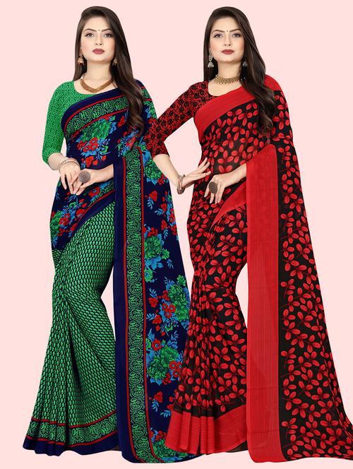 women pack of 2 printed saree with blouse - 21410211 - Very Small Image - 1