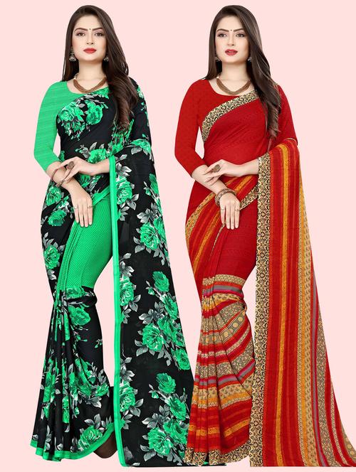 women pack of 2 printed saree with blouse - 21410223 - Very Small Image - 1