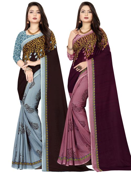 women pack of 2 printed saree with blouse - 21410243 - Very Small Image - 1