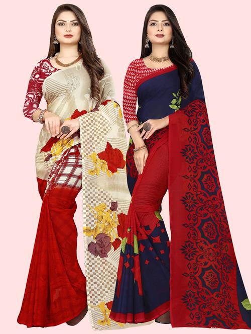 women pack of 2 printed saree with blouse - 21410248 - Very Small Image - 1
