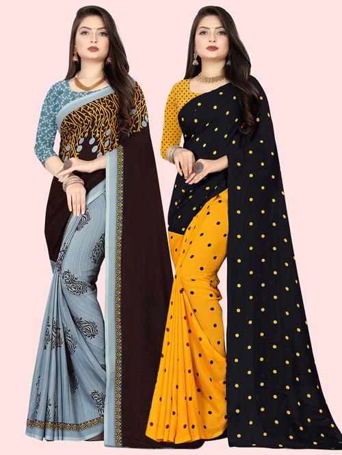 women pack of 2 printed saree with blouse - 21410251 - Very Small Image - 1