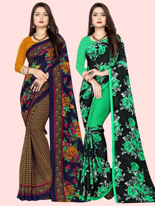 pack of 2 printed saree with blouse - 21410265 - Very Small Image - 1