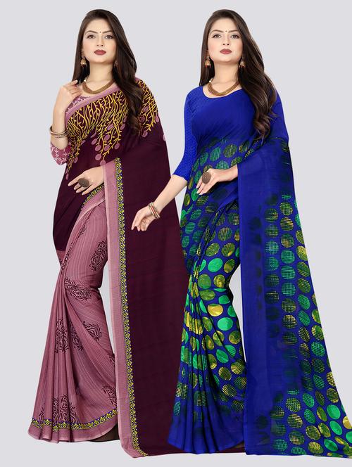 pack of 2 printed saree with blouse - 21410266 - Very Small Image - 1