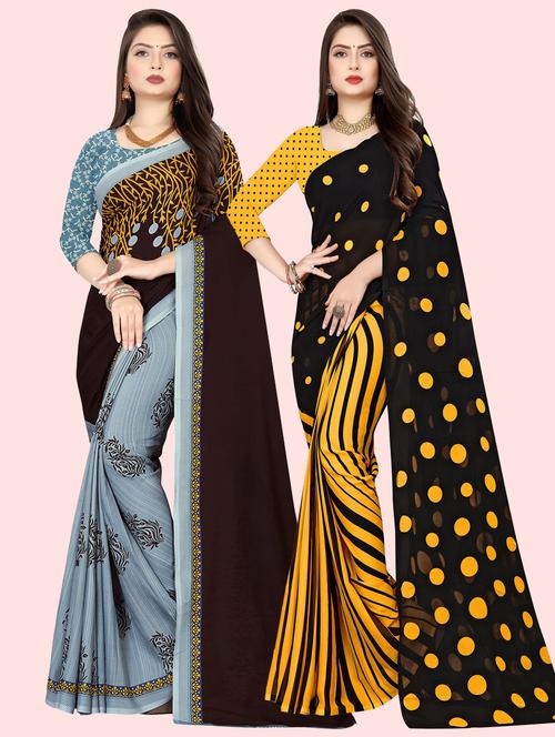 pack of 2 multi colored combo saree with blouse - 21410268 - Very Small Image - 1