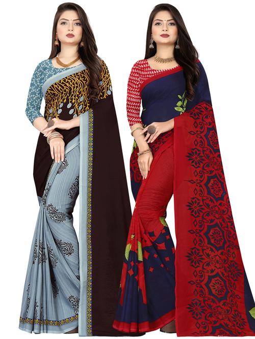 pack of 2 printed saree with blouse - 21410273 - Very Small Image - 1
