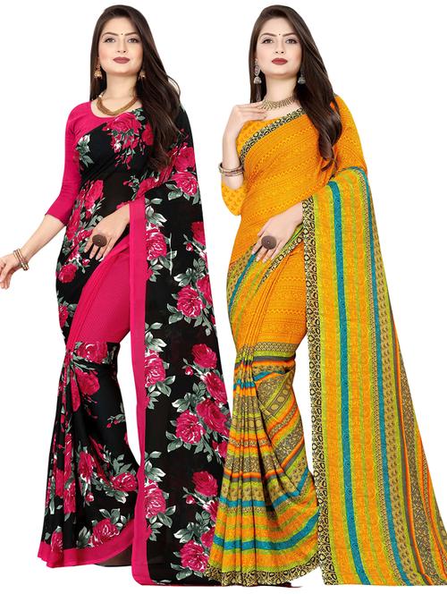 pack of 2 multi colored combo saree with blouse - 21410293 - Very Small Image - 1