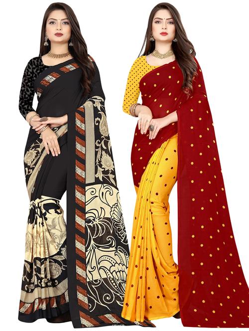 pack of 2 multi colored combo saree with blouse - 21410296 - Very Small Image - 1