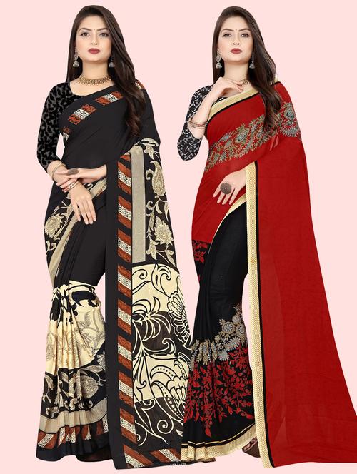 pack of 2 multi colored combo saree with blouse - 21410298 - Very Small Image - 1