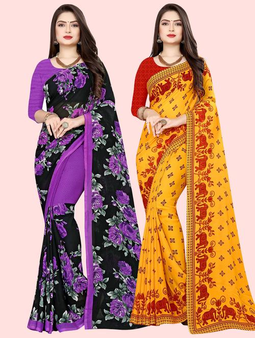 women pack of 2 printed saree with blouse - 21410303 - Very Small Image - 1