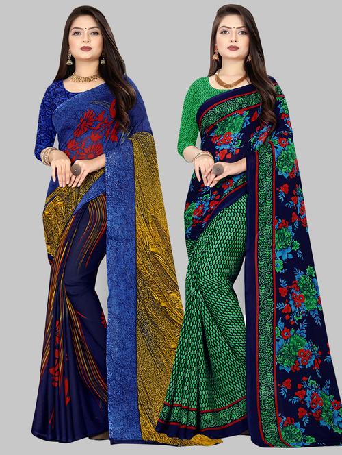 pack of 2 multi colored combo saree with blouse - 21410309 - Very Small Image - 1