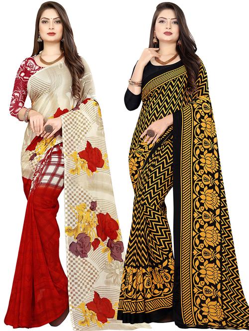 women pack of 2 casual wear combo sarees with blouse - 21410606 - Very Small Image - 1
