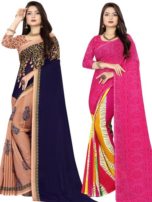 women pack of 2 casual wear combo sarees with blouse - 21410609 - Very Small Image - 1