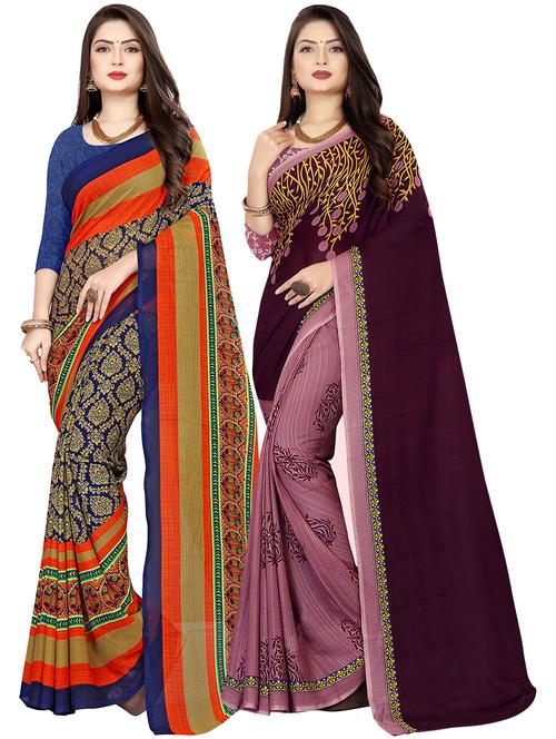 pack of 2 printed casual wear sarees with blouse - 21410610 - Very Small Image - 1