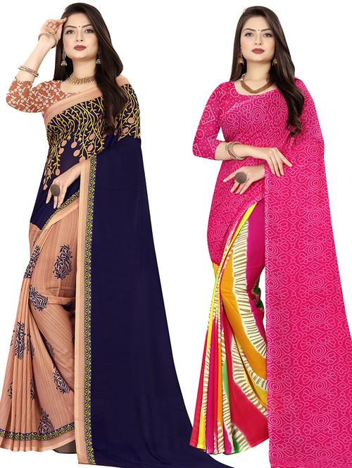 women pack of 2 casual wear combo sarees with blouse - 21410614 - Very Small Image - 1