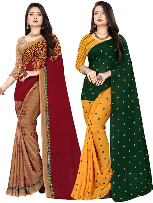pack of 2 printed casual wear sarees with blouse - 21410615 - Very Small Image - 1