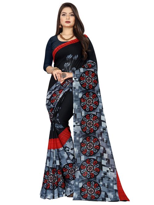 women black floral printed saree with blouse - 21410670 - Very Small Image - 1