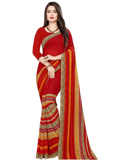women red printed georgette saree with blouse - 21410671 - Very Small Image - 1