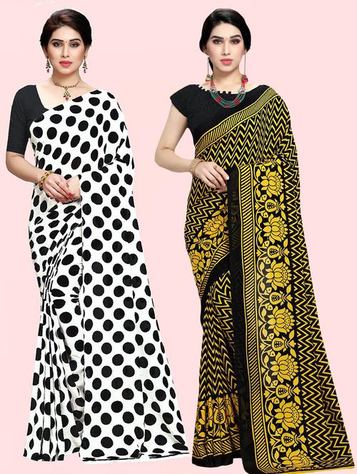pack of 2 printed casual wear sarees with blouse - 21410672 - Very Small Image - 1