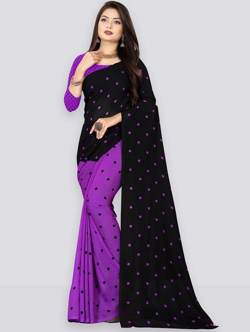 women purple polka dots printed saree with blouse - 21410675 - Very Small Image - 1