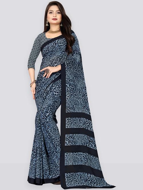 women grey animal printed georgette saree with blouse - 21410680 - Very Small Image - 1