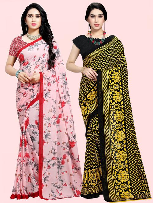 pack of 2 printed casual wear sarees with blouse - 21410684 - Very Small Image - 1