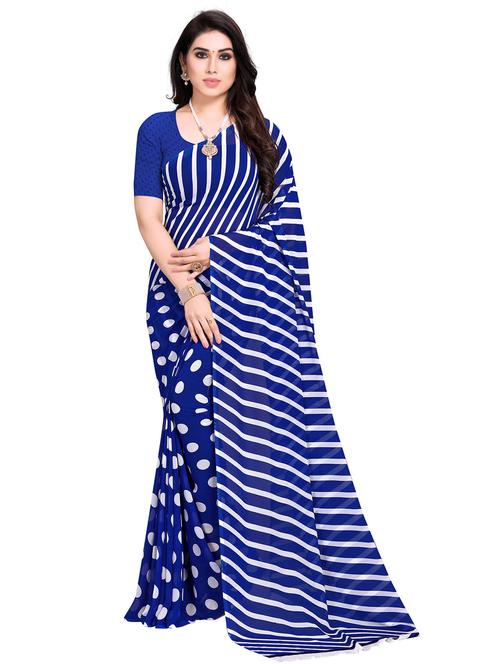 women blue polka dots printed saree with blouse - 21410686 - Very Small Image - 1