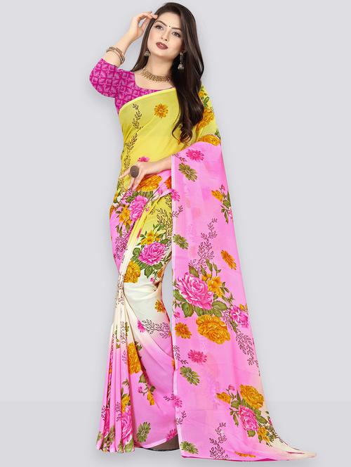 women pink floral printed saree with blouse - 21410693 - Very Small Image - 1