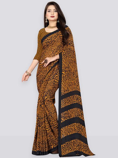 women mustard animal print saree with blouse - 21410696 - Very Small Image - 1