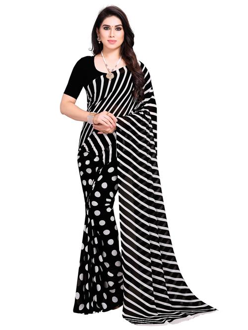 women black polka dots printed saree with blouse - 21410697 - Very Small Image - 1