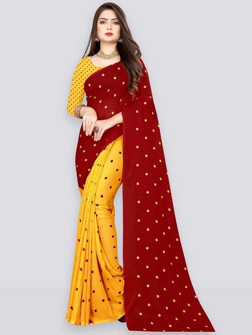 women maroon polka dots printed saree with blouse - 21410698 - Very Small Image - 1