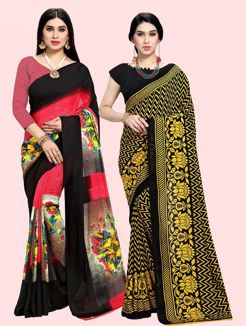 pack of 2 printed casual wear sarees with blouse - 21410702 - Very Small Image - 1