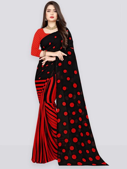 women black polka dots printed saree with blouse - 21410703 - Very Small Image - 1