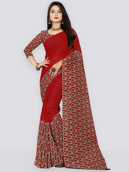 women fred printed georgette saree with blouse - 21410705 - Very Small Image - 1