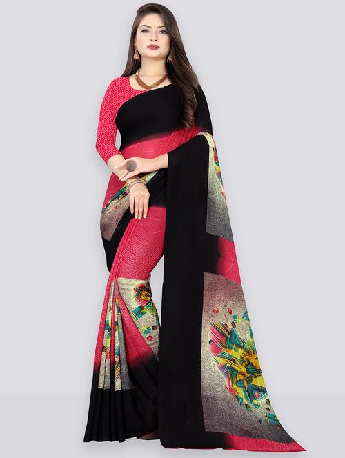 women pink printed geogette saree with blouse - 21410708 - Very Small Image - 1