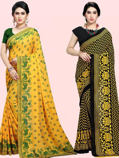 women pack of 2 casual wear combo sarees with blouse - 21410710 - Very Small Image - 1