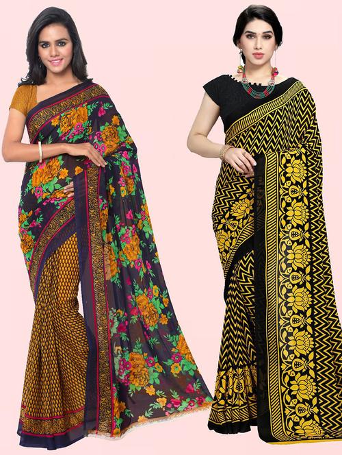  women pack of 2 casual wear combo sarees with blouse - 21410713 - Very Small Image - 1