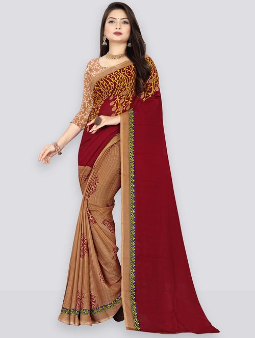 women beige printed georgette saree with blouse - 21410716 - Very Small Image - 1