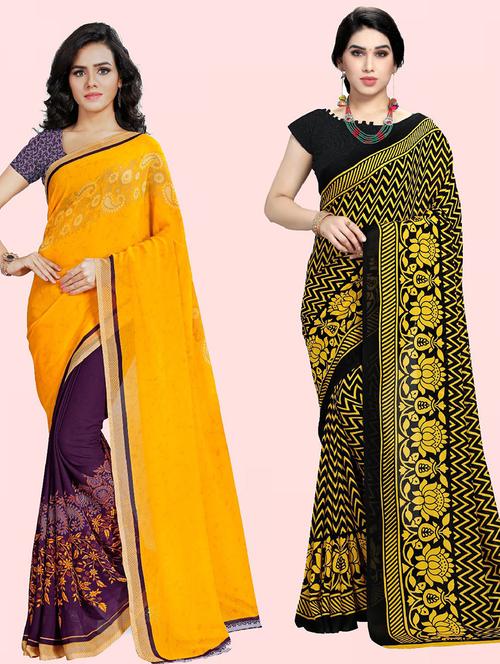 women pack of 2 casual wear combo sarees with blouse - 21410720 - Very Small Image - 1