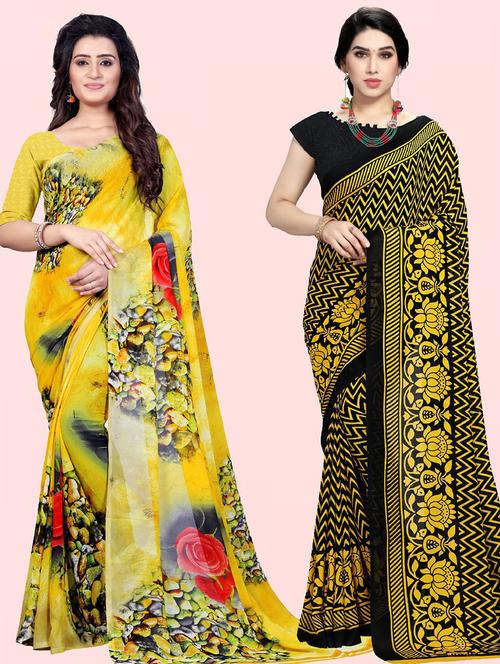 women pack of 2 casual wear combo sarees with blouse - 21410723 - Very Small Image - 1