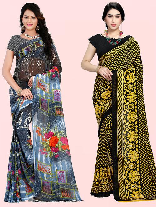women pack of 2 casual wear combo sarees with blouse - 21410725 - Very Small Image - 1
