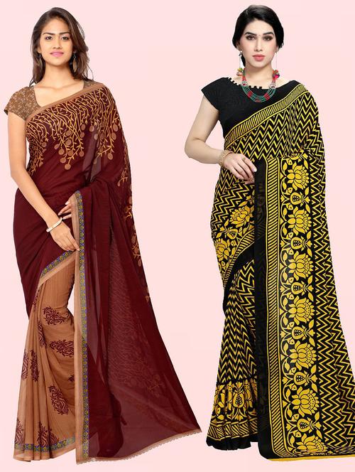 women pack of 2 casual wear combo sarees with blouse - 21410726 - Very Small Image - 1