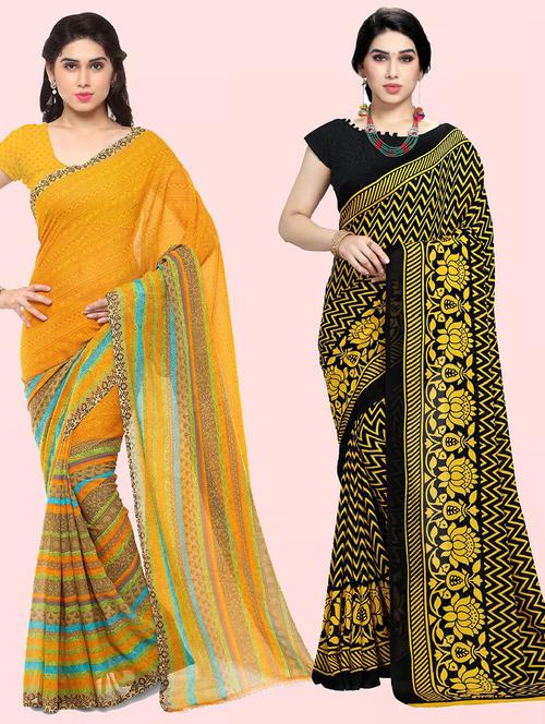 women pack of 2 casual wear combo sarees with blouse - 21410729 - Very Small Image - 1