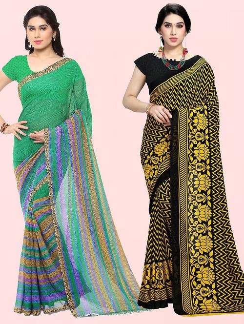 women pack of 2 casual wear combo sarees with blouse - 21410732 - Very Small Image - 1