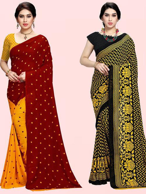  women pack of 2 casual wear combo sarees with blouse - 21410735 - Very Small Image - 1