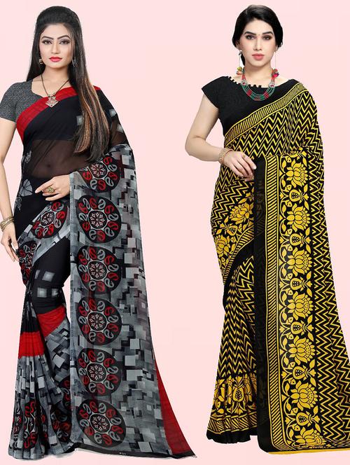 women pack of 2 casual wear sarees with blouse - 21410740 - Very Small Image - 1